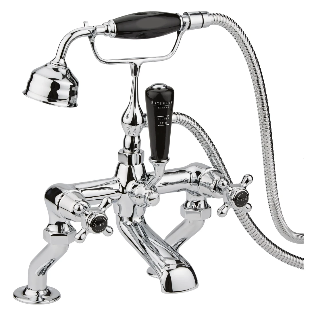 Bayswater Black Bath Shower Mixer With Crosshead & Dome Collar 3 Bayswater Black Bath Shower Mixer With Crosshead & Dome Collar