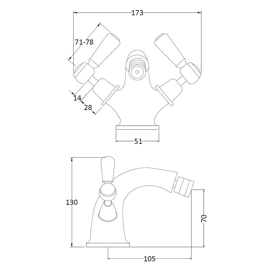 Bayswater White Mono Bidet Mixer With Lever & Dome Collar 4 Bayswater White Mono Bidet Mixer With Lever & Dome Collar - Image 2