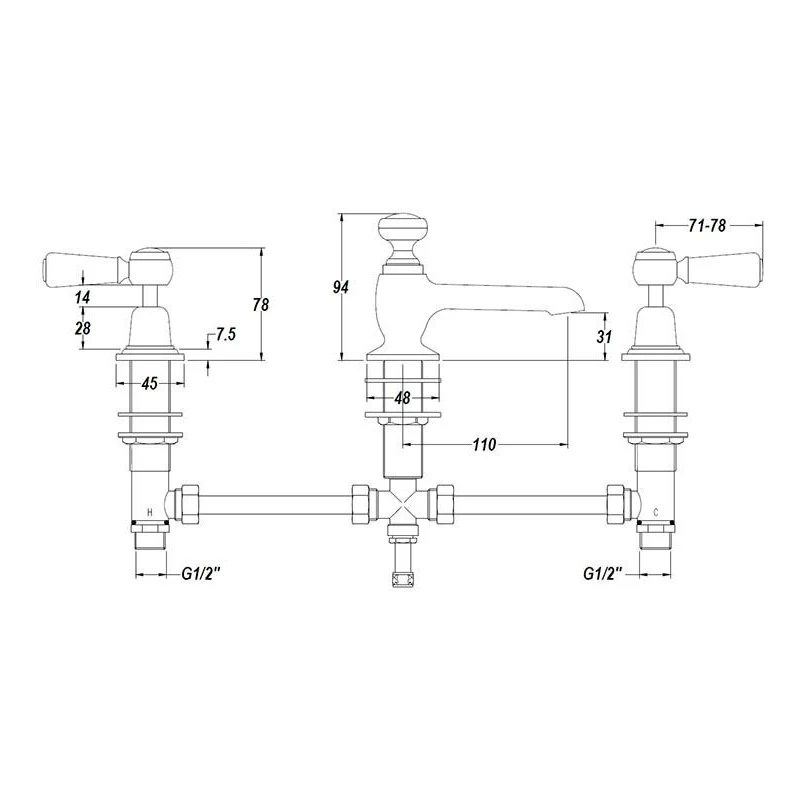 Bayswater Black 3 Hole Basin Mixer With Lever & Dome Collar 4 Bayswater Black 3 Hole Basin Mixer With Lever & Dome Collar - Image 2