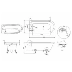 Burlington Hampton 150cm Left Handed Showering Bath -Home Bathroom burlington e20 e11chr 2