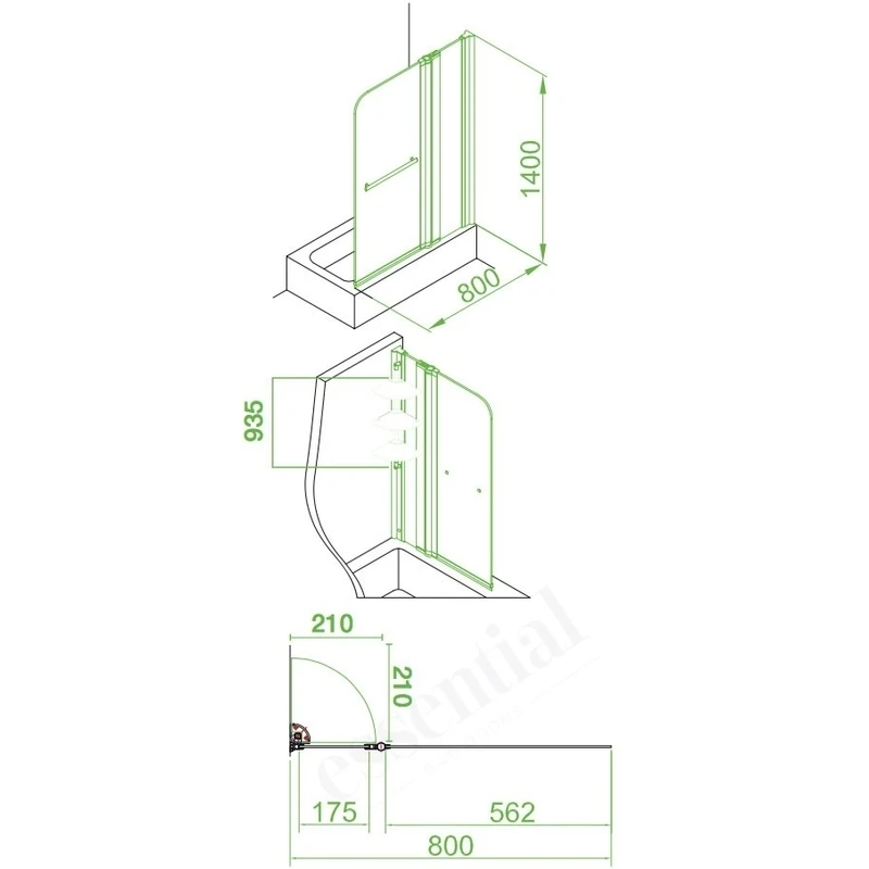 Essential Cascade Curved Bath Screen 800x1400mm 4 Essential Cascade Curved Bath Screen 800x1400mm - Image 2