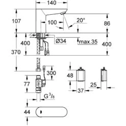 Grohe Euroeco Cosmopolitan E Infra-Red Basin Tap Battery 36271 -Home Bathroom grohe 36271000 2