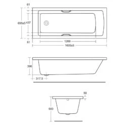 Ideal Standard Tempo 170x70cm Plus+ Bath With Handgrips E1559 -Home Bathroom ideal standard e155901 3