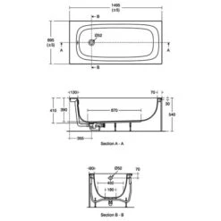 Ideal Standard I.Life Single Ended Bath 1500x700mm T4770 -Home Bathroom ideal standard t477001 4