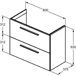 Ideal Standard I.life S 80cm Compact Wall Vanity Unit, 2 Drawers, Coffee Oak -Home Bathroom ideal standard t5295nw 6