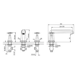 Perrin & Rowe Deco Crosstop 3 Hole Bath Filler Pewter -Home Bathroom perrin rowe 3159pf 2