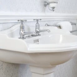 Perrin & Rowe Pair Of Basin Taps With Crosshead Handles Gold -Home Bathroom perrin rowe 3476ig 3