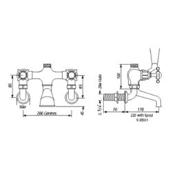 Perrin & Rowe Traditional Crosstop Wall Bath Shower Mixer Nickel -Home Bathroom perrin rowe 3511ni 2
