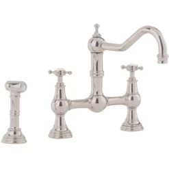 Perrin & Rowe Provence Crosshead Bridge Sink Mixer & Rinse Pewter