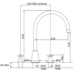Perrin & Rowe Callisto Crosshead C Spout 3 Hole Sink Mixer Nickel -Home Bathroom perrin rowe 4885ni 2