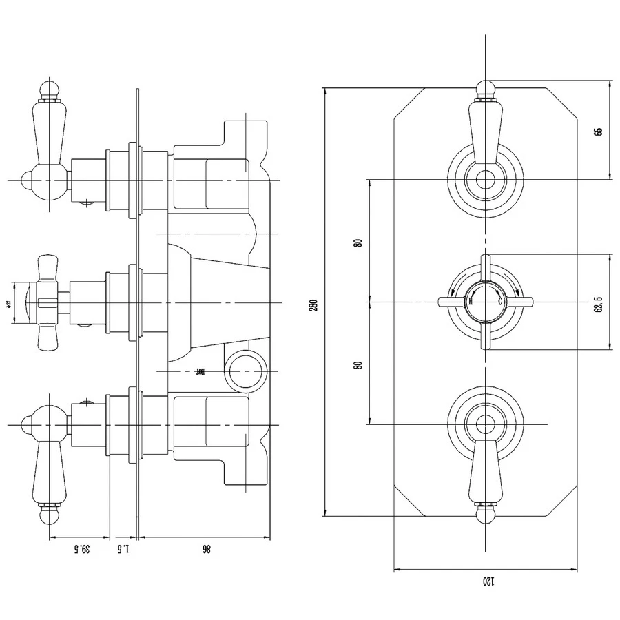 Premier® Premier Edwardian Triple Thermostatic Shower Valve 4 Premier® Premier Edwardian Triple Thermostatic Shower Valve - Image 2