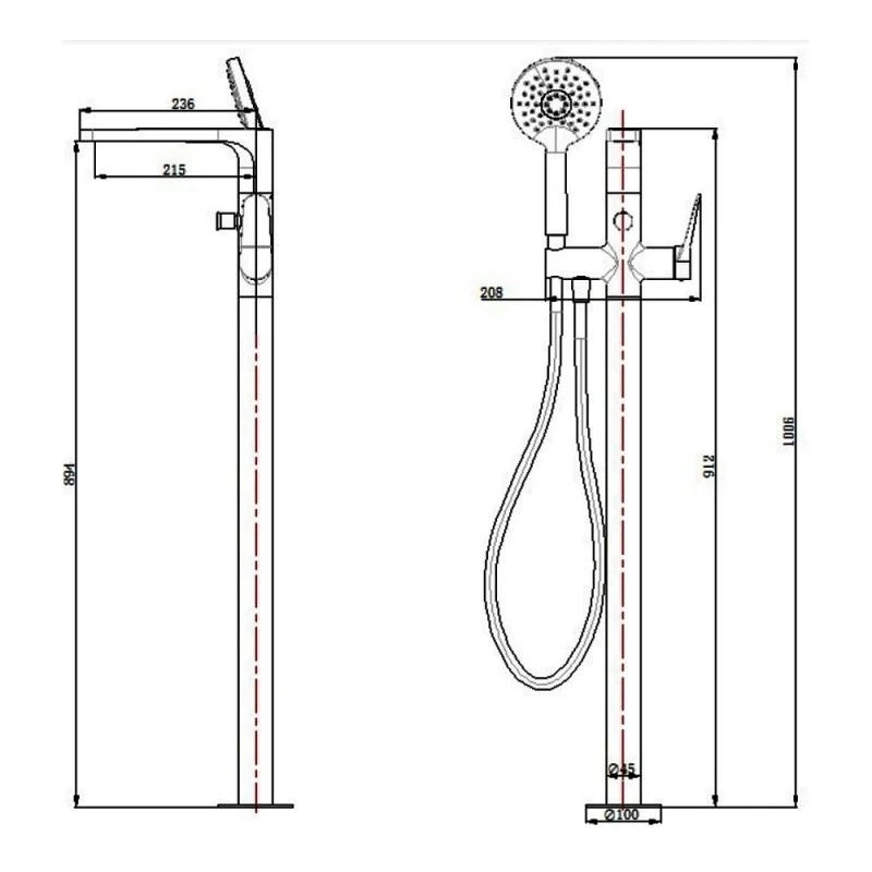 RAK Petit Round Freestanding Bath Shower Mixer Chrome 4 RAK Petit Round Freestanding Bath Shower Mixer Chrome - Image 2