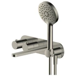 RAK Petit Round Wall Thermostatic Bath Shower Mixer Brushed Nickel