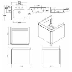 RAK Resort 1 Drawer 500mm Wall Vanity Unit & Basin Matt Mushroom -Home Bathroom rak rst50bas1 rakrstwbu50602 2