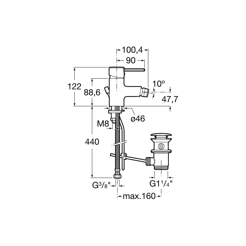Roca Targa Bidet Mixer & Pop Up Waste Chrome 4 Roca Targa Bidet Mixer & Pop Up Waste Chrome - Image 2